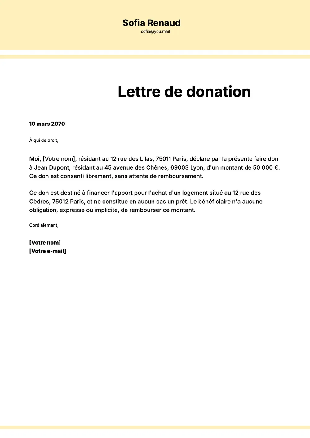 Modèle d'attestation de don