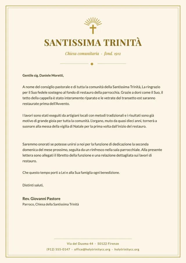 Modello di carta intestata per chiesa dorata