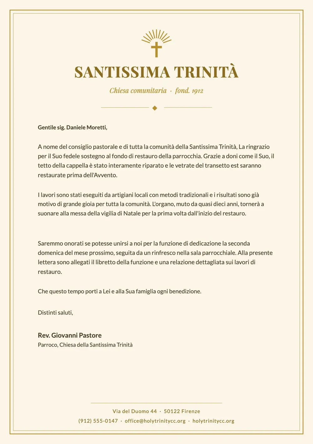 Modello di carta intestata per chiesa dorata