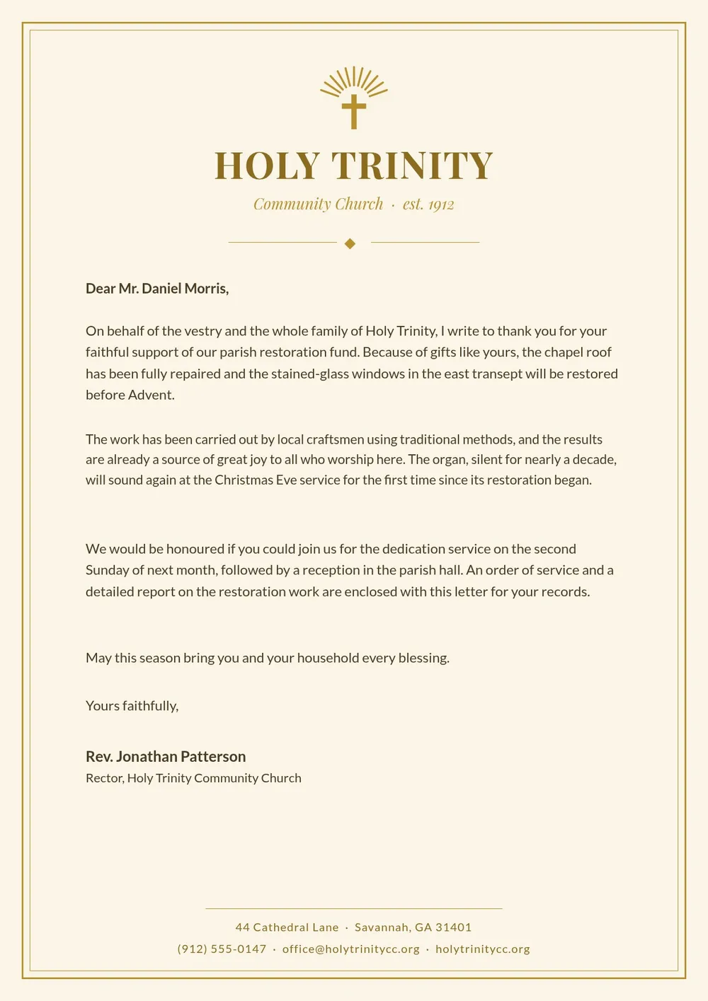 gold church letterhead template