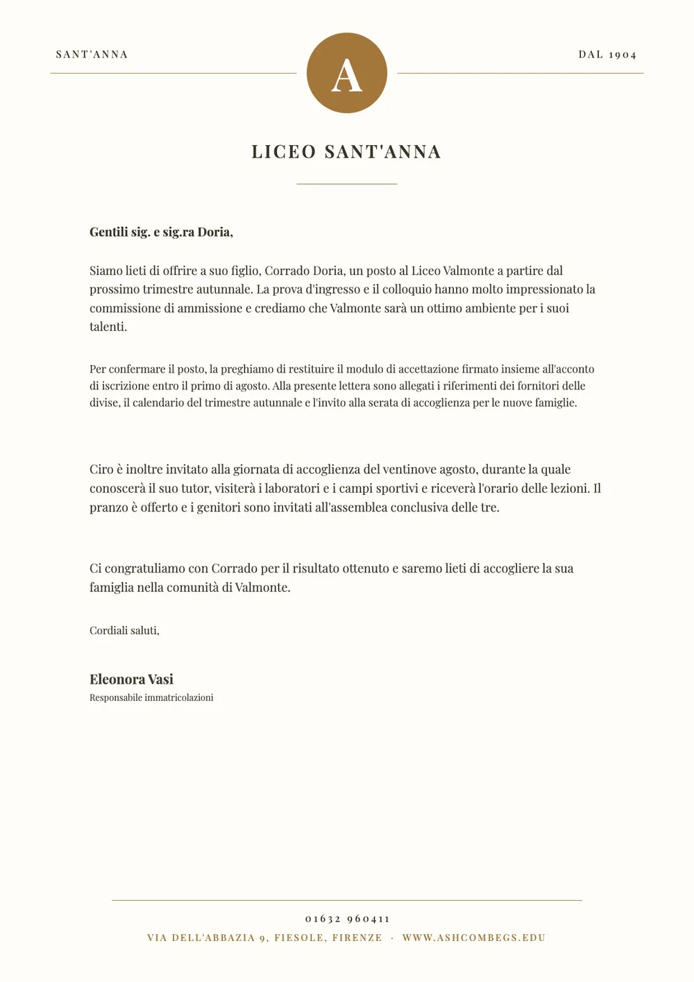 Modello di carta intestata per scuola tradizionale