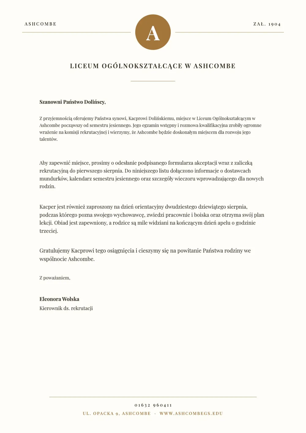 Papier firmowy dla szkoły średniej – szablon