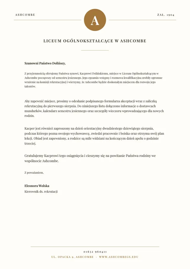 Papier firmowy dla szkoły średniej – szablon