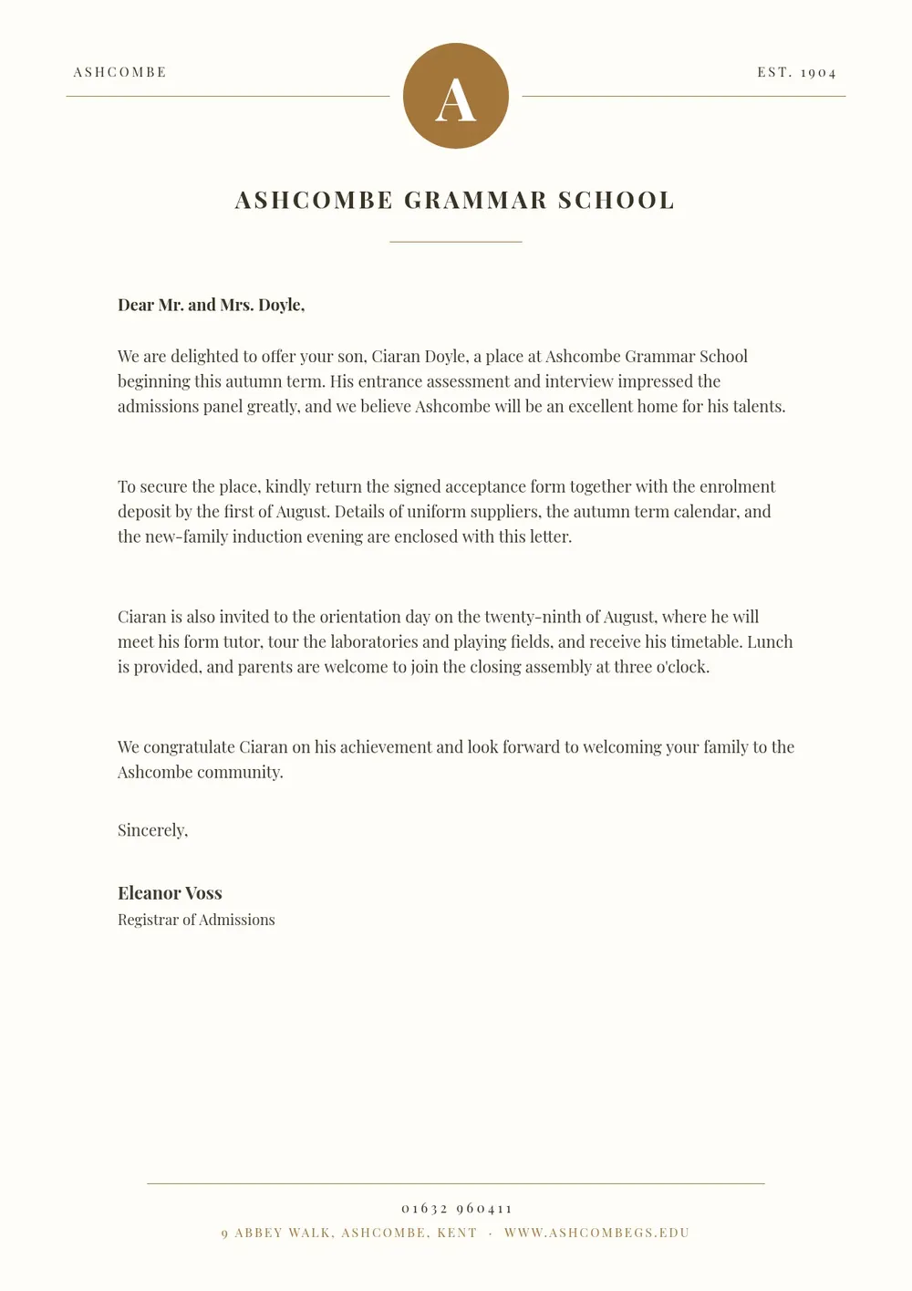 grammar school letterhead template