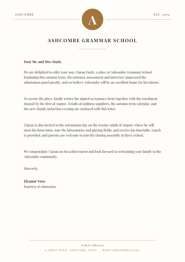 grammar school letterhead template