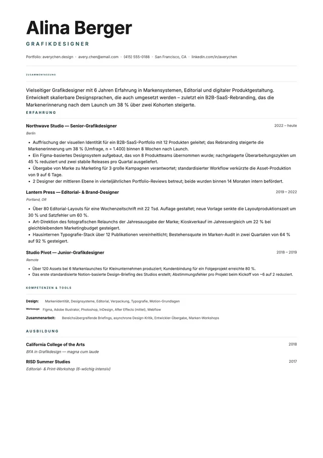 Lebenslauf für Grafikdesigner