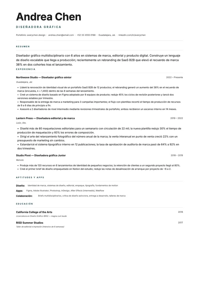 CV de diseñador gráfico
