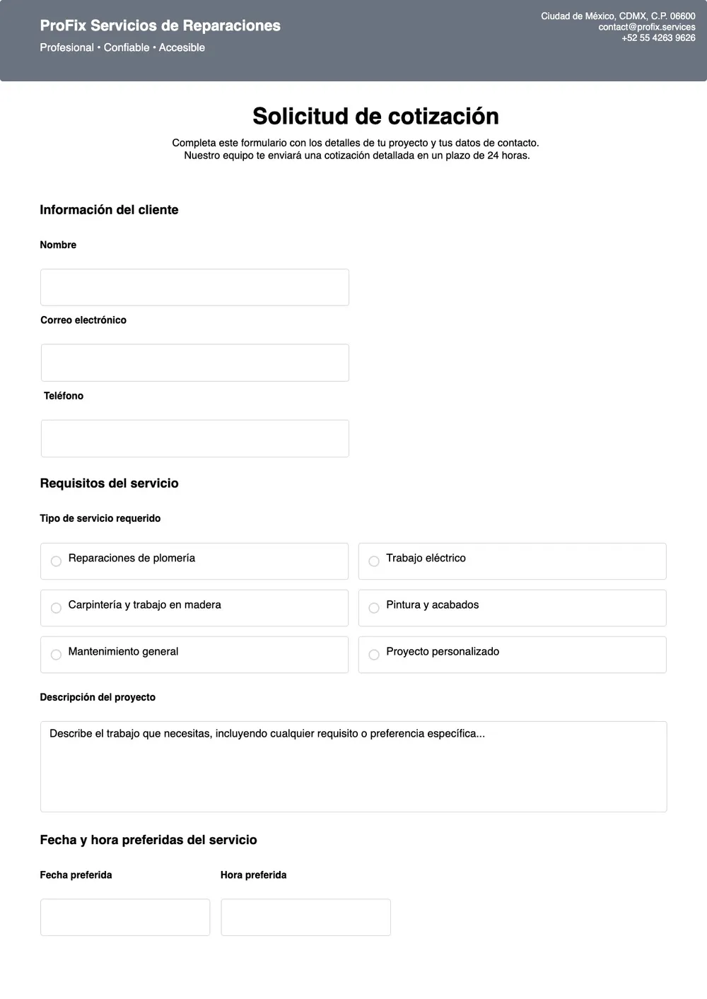 Plantilla de cotización de reparaciones