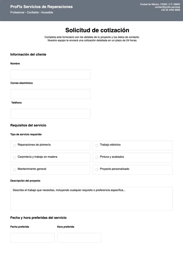 Plantilla de cotización de reparaciones
