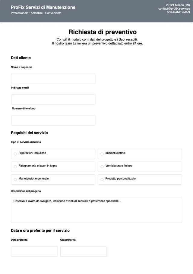 Modello di preventivo per tuttofare