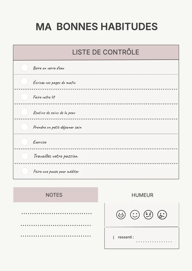Check-list d'habitudes saines