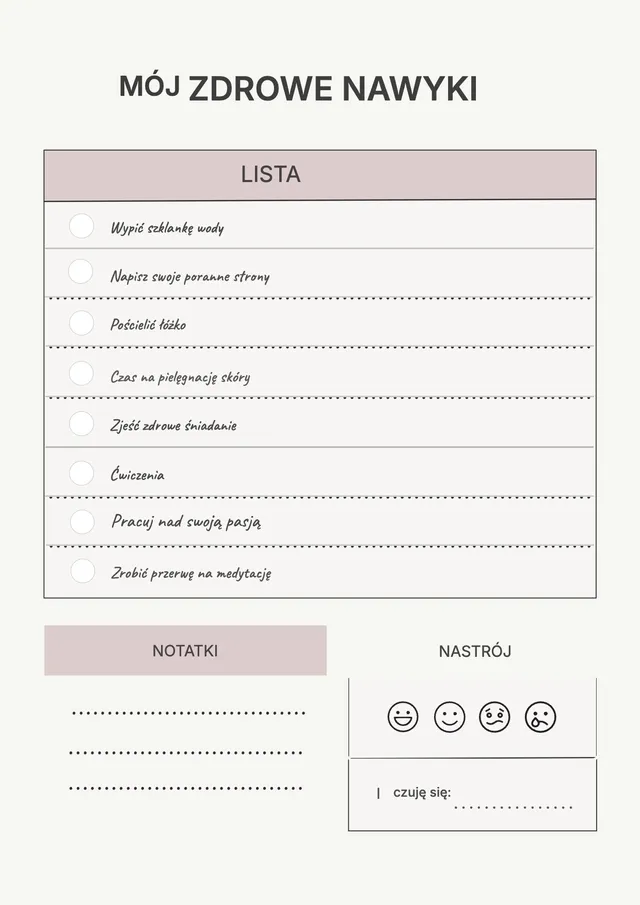Lista kontrolna zdrowych nawyków