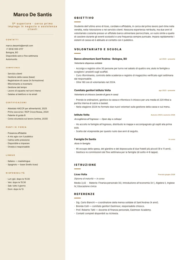 Curriculum per studenti delle superiori nella vendita al dettaglio