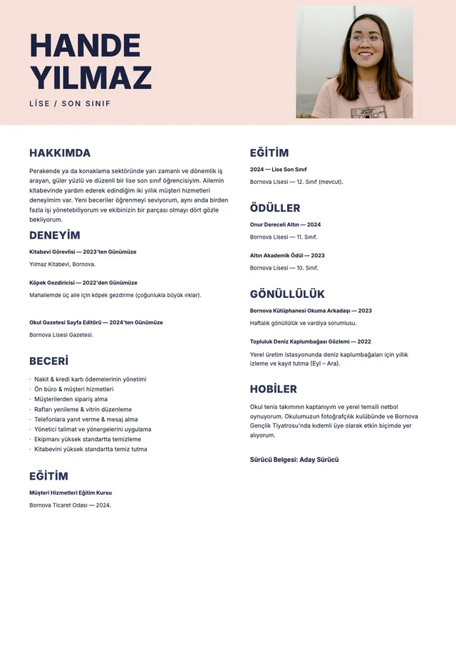 Lise öğrencisi CV'si