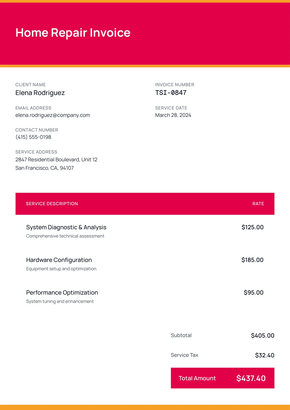 home repair invoice template