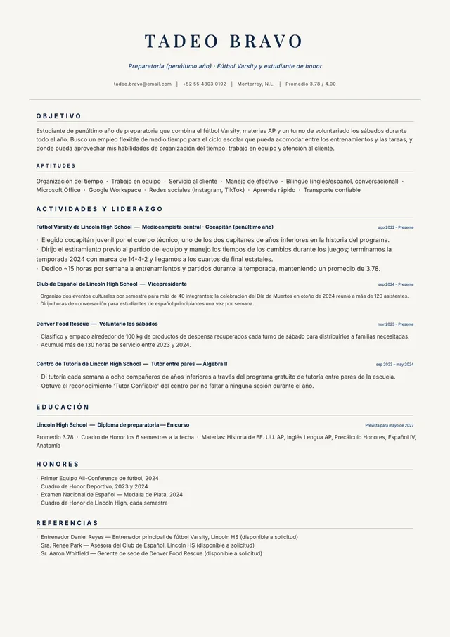 Currículum para estudiantes con honores