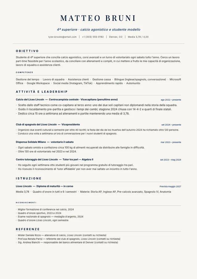 Curriculum per studenti meritevoli
