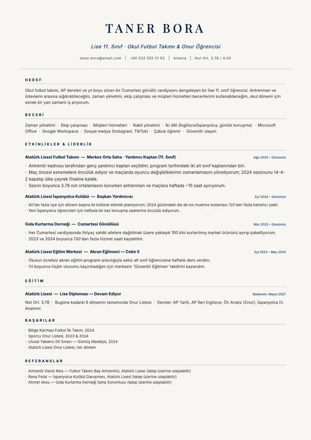 Başarılı öğrenci CV'si