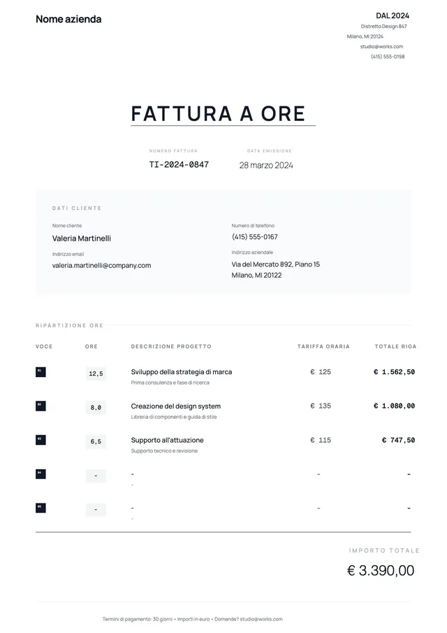 Modello di fattura oraria
