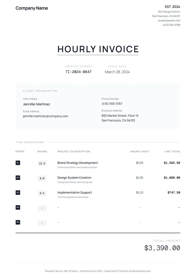 hourly-invoice form