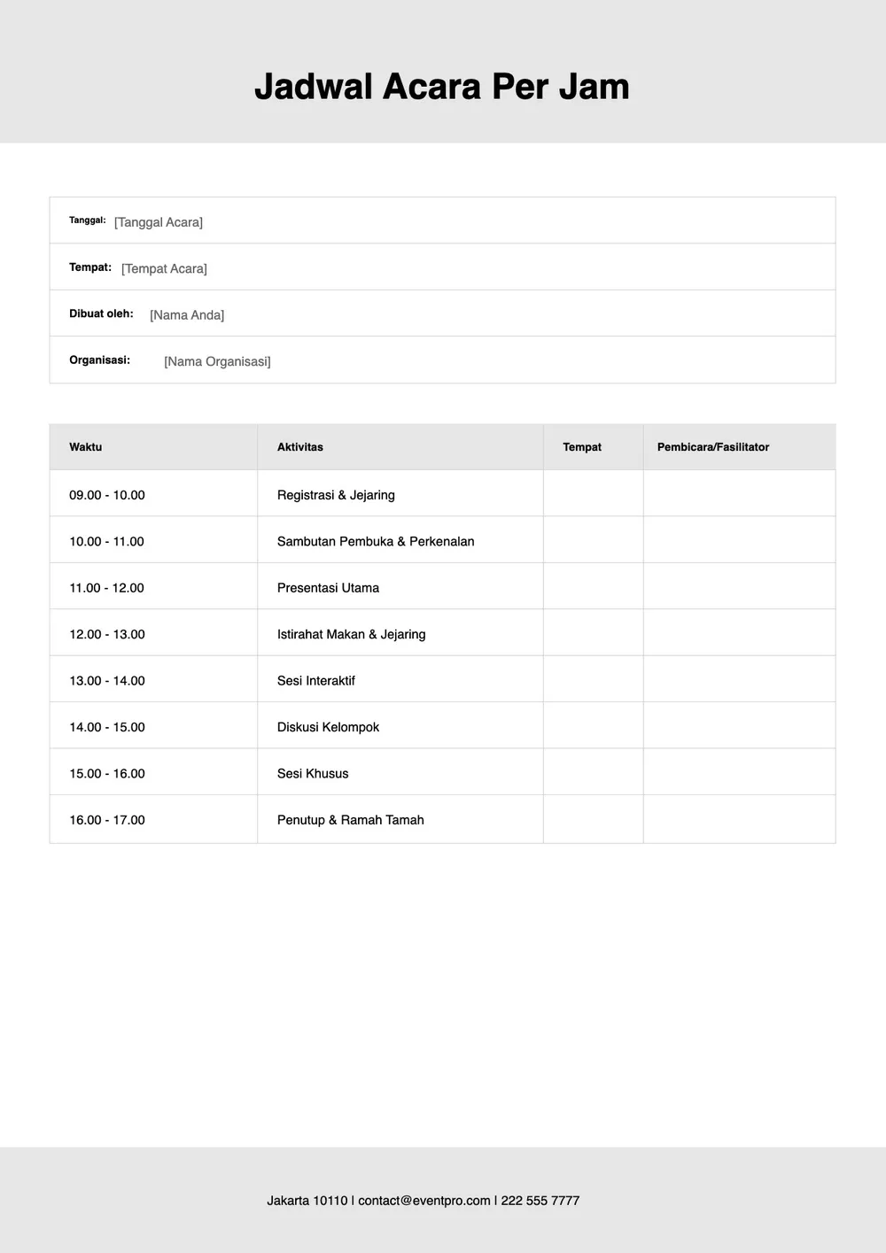 Templat Jadwal Per Jam