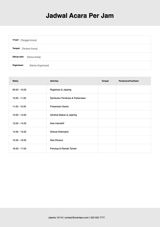 Templat Jadwal Per Jam