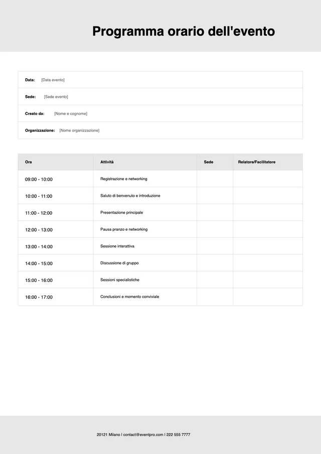 Modello di programma orario