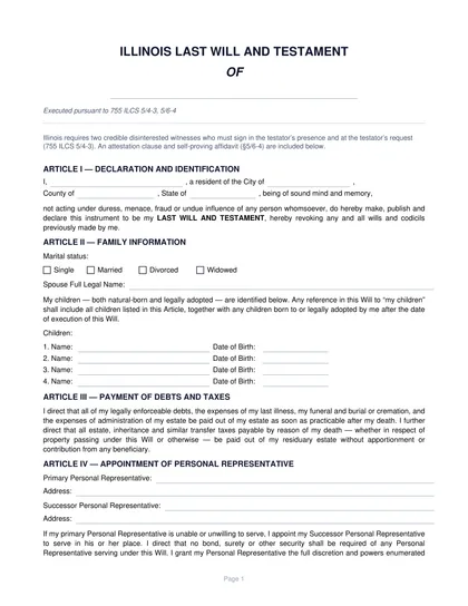 illinois last will and testament form