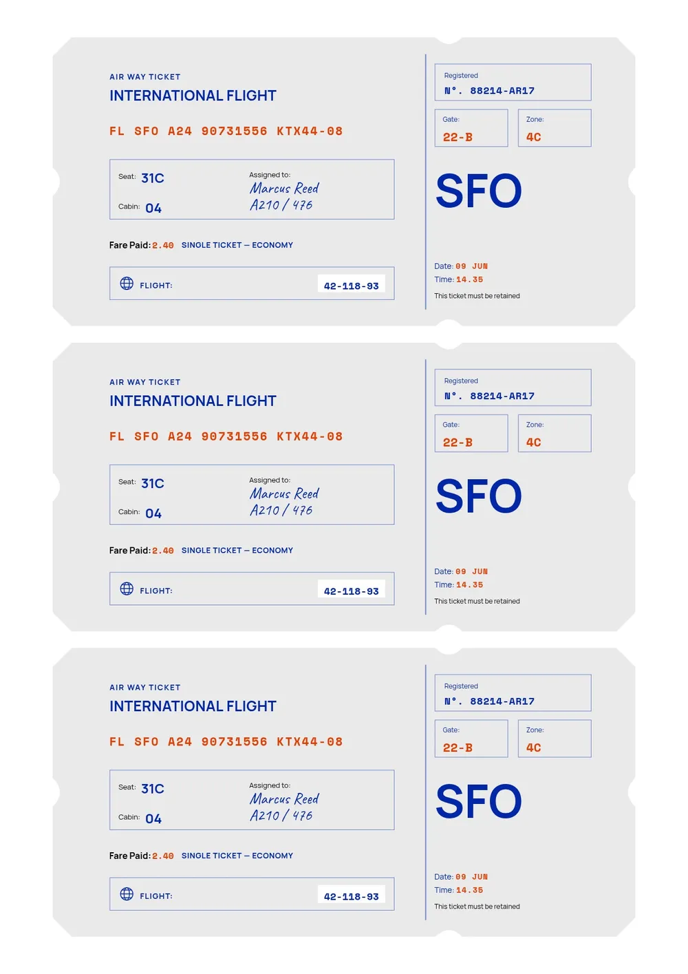 international flight ticket template