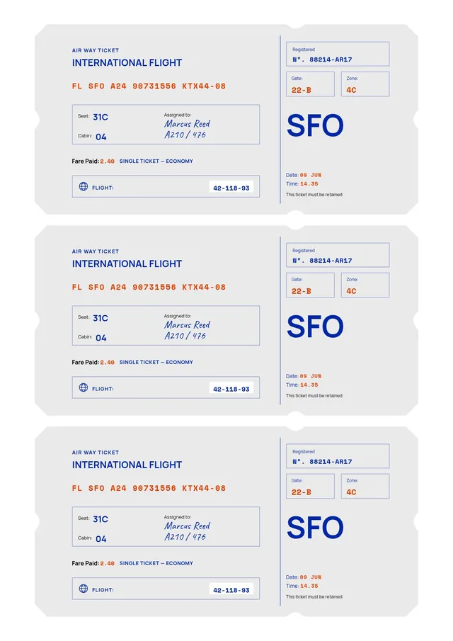 international flight ticket template