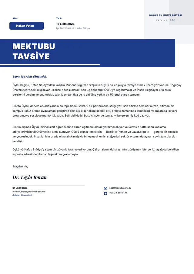 Staj için referans mektubu
