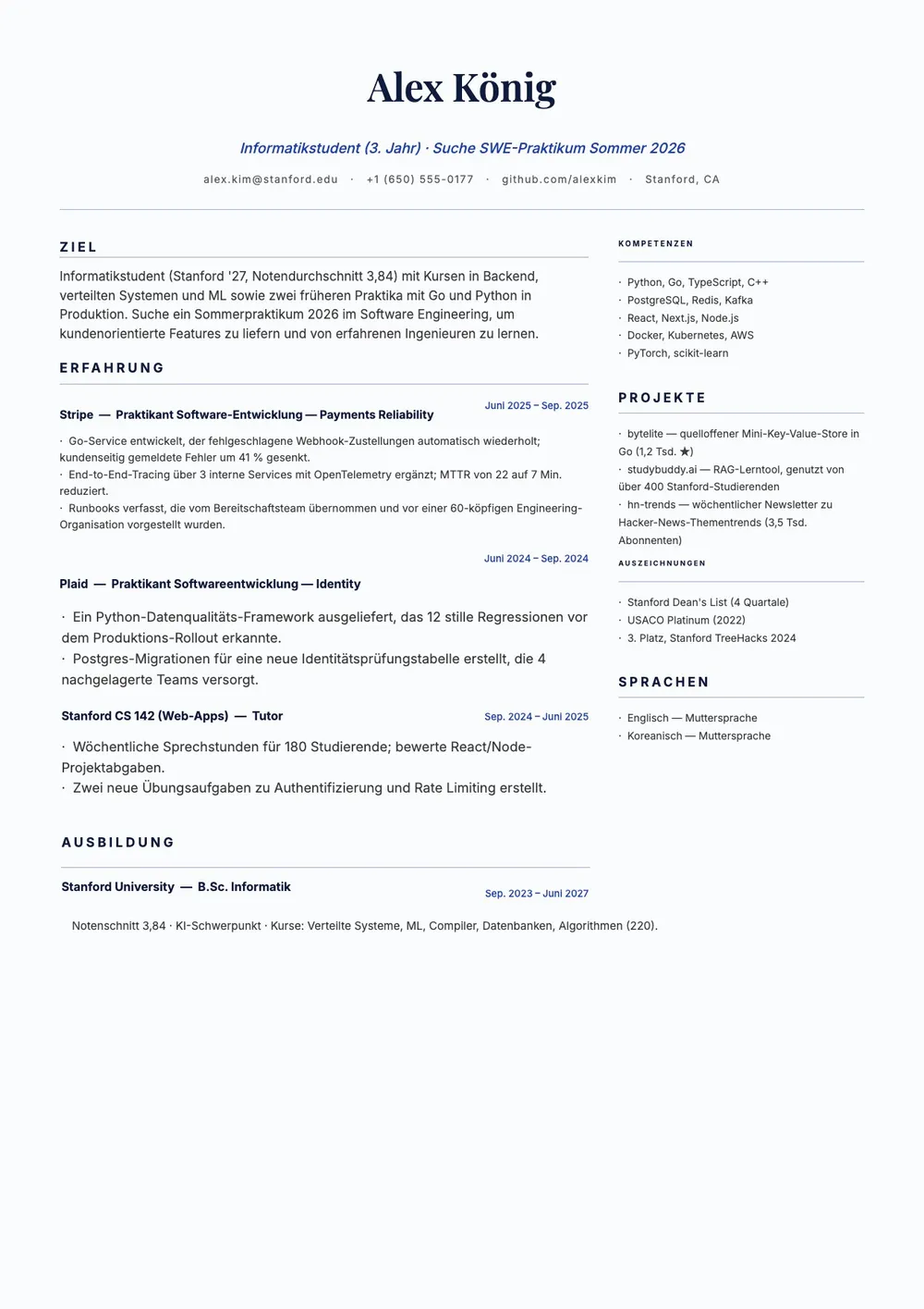 Lebenslauf-Vorlage für Praktikum