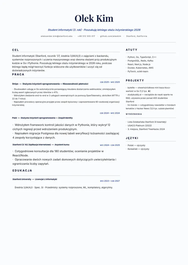 Szablon CV na staż