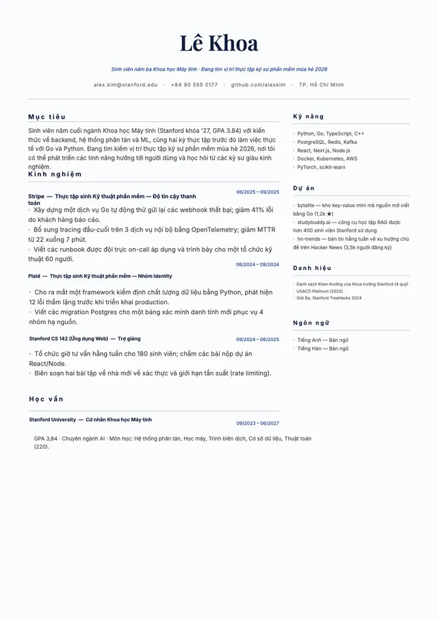 Mẫu CV xin thực tập
