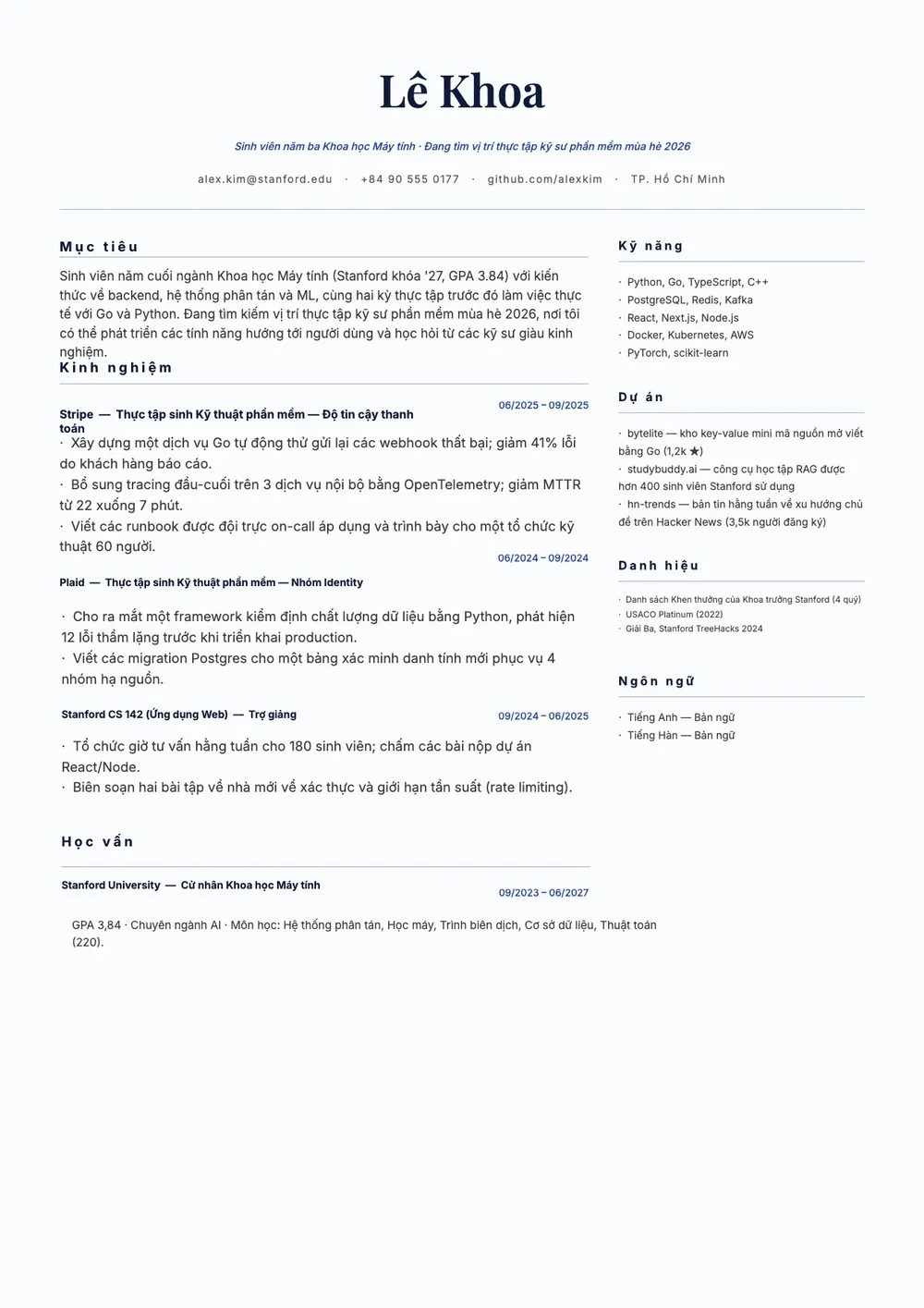 Mẫu CV xin thực tập