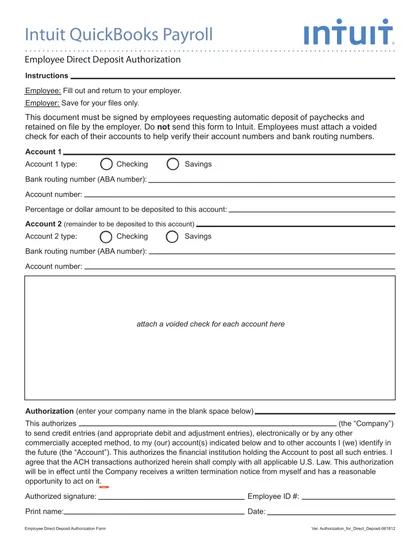 intuit direct deposit form