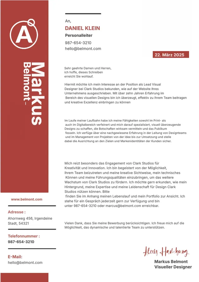 Briefkopf für Bewerbungen