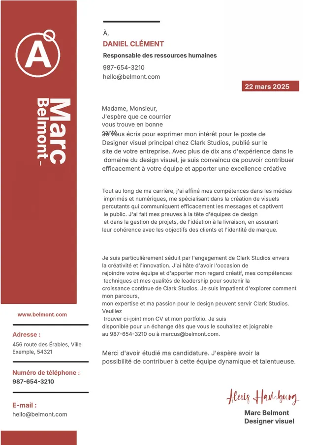 Papier en-tête de candidature