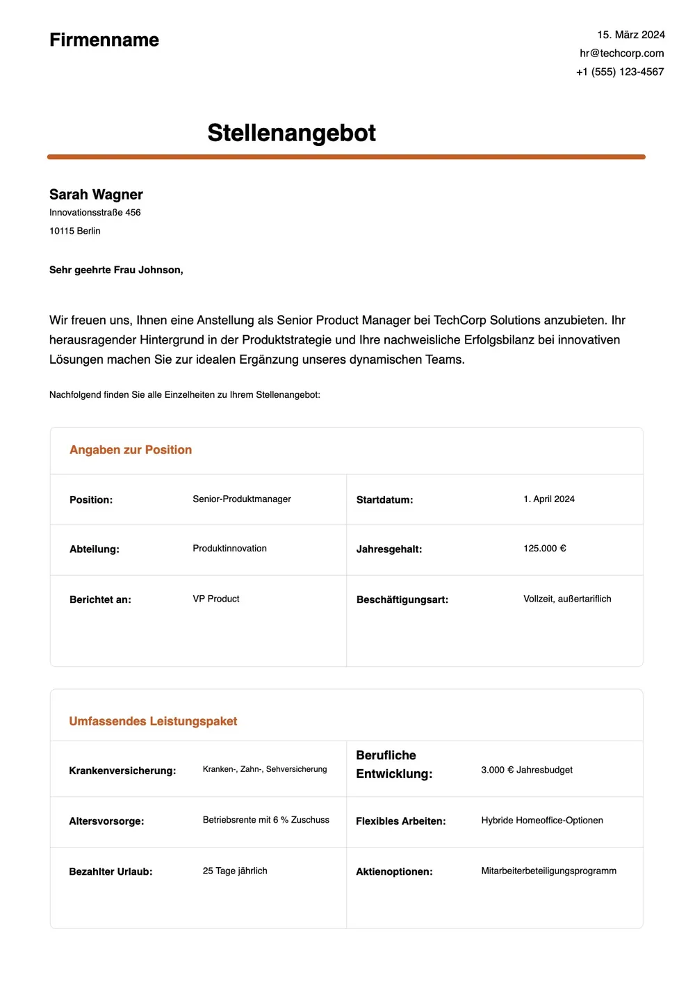 Vorlage für Jobangebot
