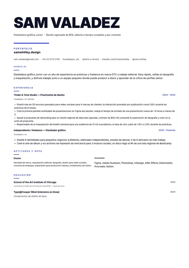 CV de diseñador gráfico júnior