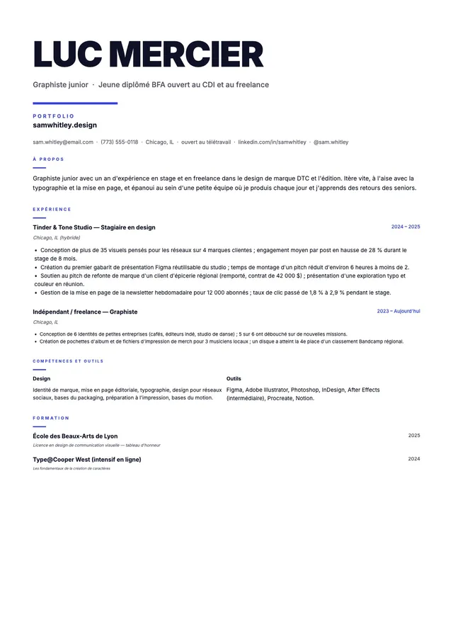 CV de graphiste junior