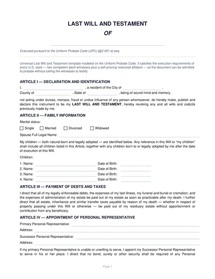 last will and testament form