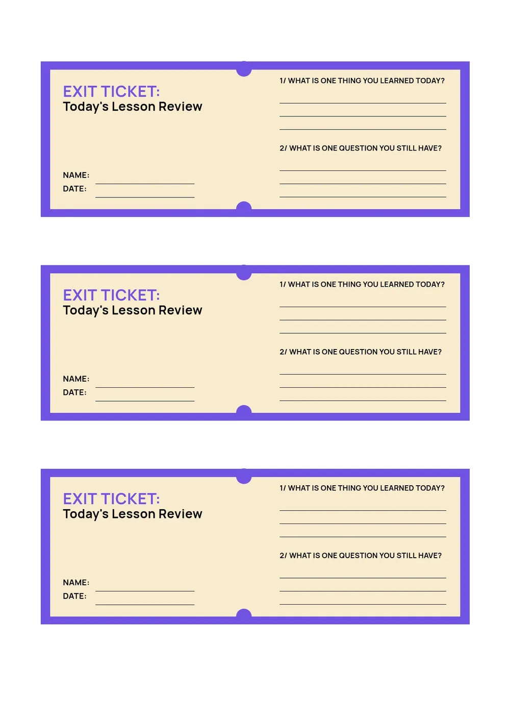 lesson exit ticket template