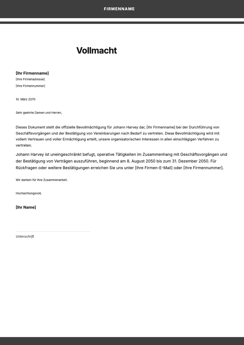 Vorlage für Vollmacht
