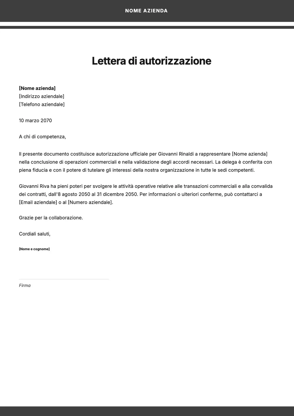 Modello di lettera di autorizzazione