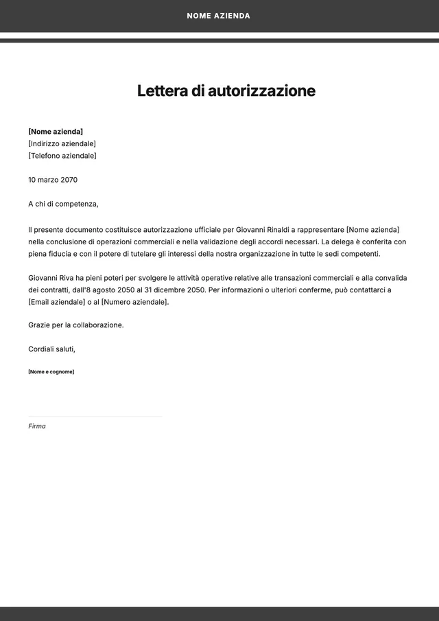 Modello di lettera di autorizzazione