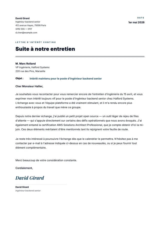 Lettre de maintien de candidature