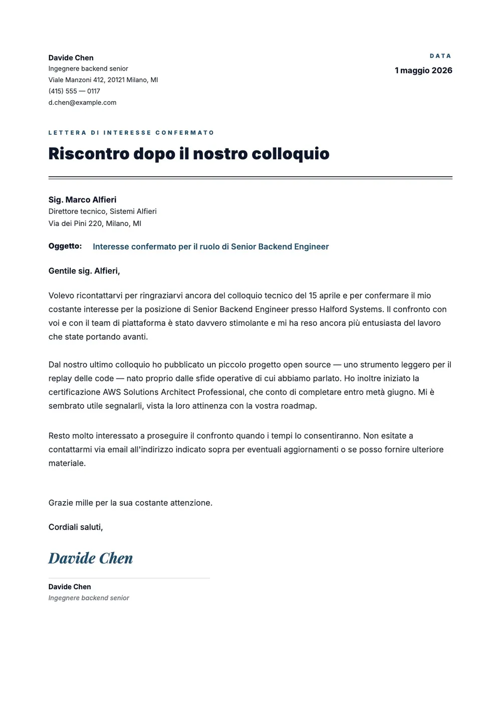 Lettera di interesse continuato