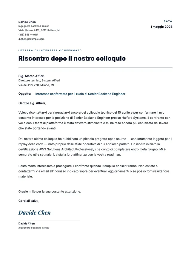 Lettera di interesse continuato