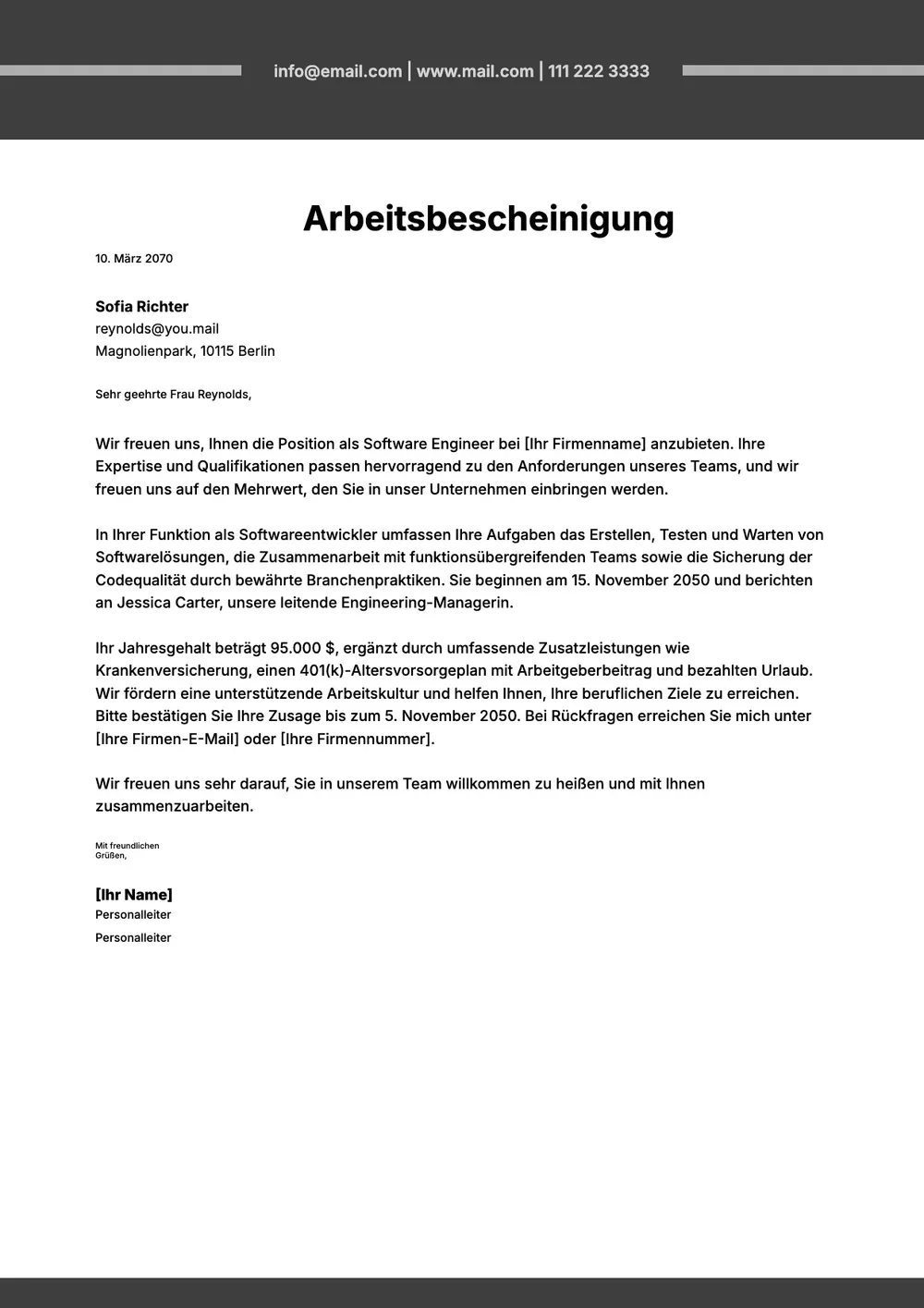 Vorlage für Arbeitsbescheinigung